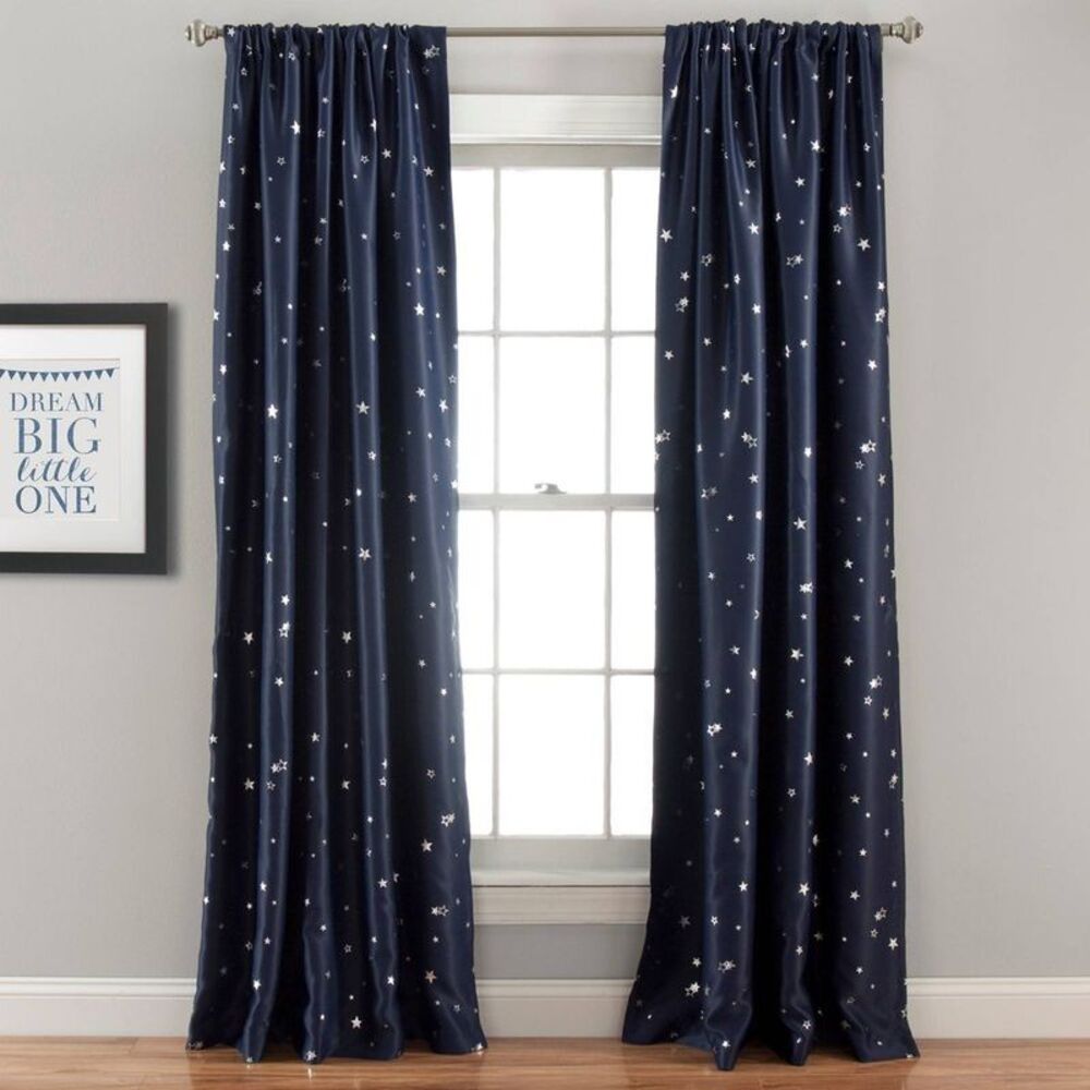 Lush Decor - Set of 2 95"x52" Kids' Star Blackout Window Curtai Navy